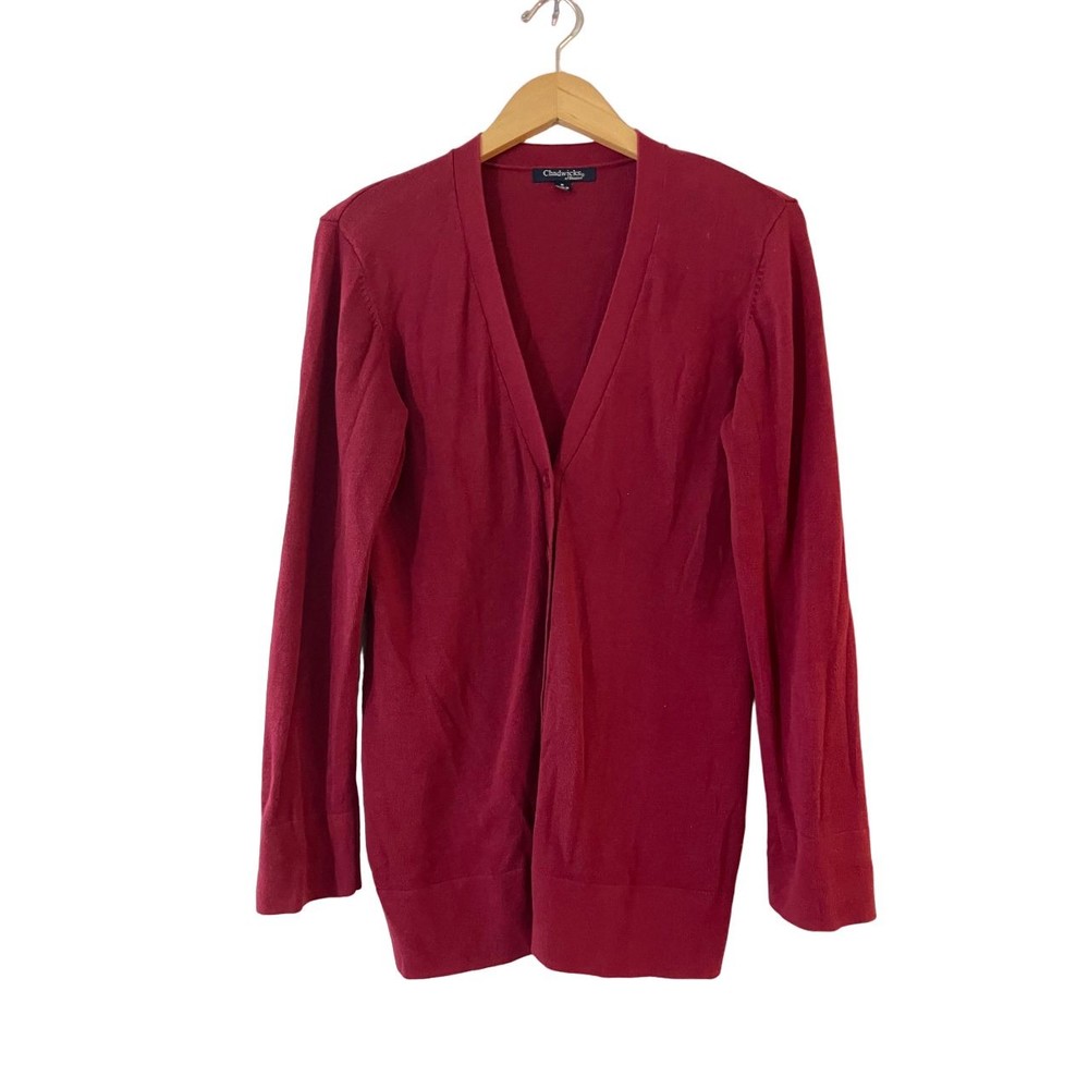 Chadwicks of Boston Button Front V-Neck Cardigan Sweater Size M Burgundy Cotton‎